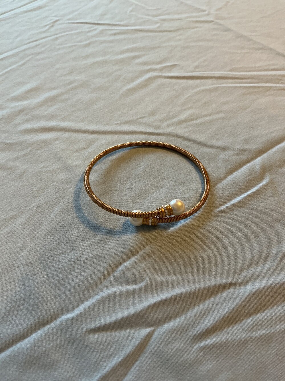 Gold-Tone Pearl Rhinestone Accent Flexible Coil Bracelet